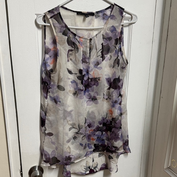 White House Black Market Tops - White House Black Market Floral Sleeveless Blouse - Purple and Cream